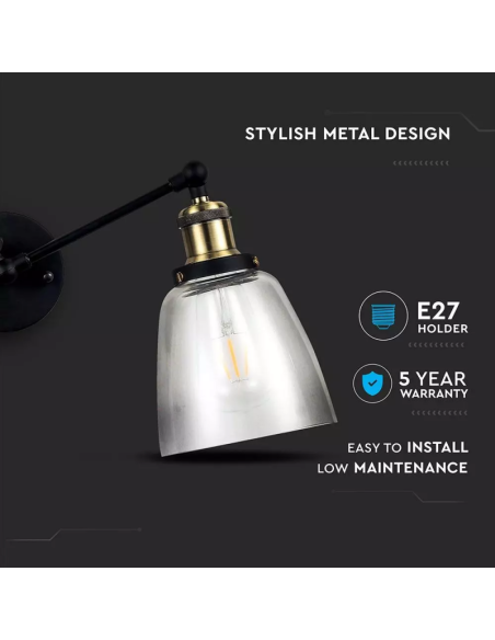 Lampada LED da Muro con Portalampada E27 (Max 60W) con Campana in Vetro d 140mm IP20-preview 2910