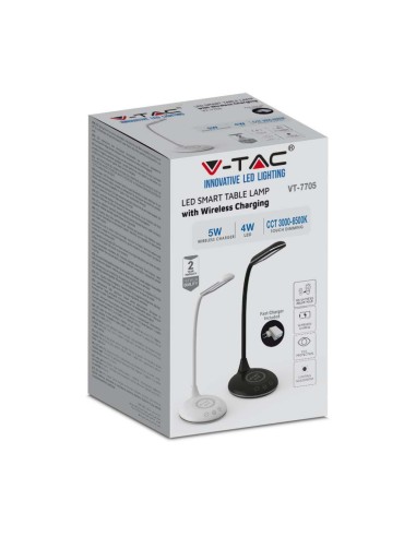 Lampada LED da Tavolo Rotonda 4W Multifunzione 3 in 1 con Caricatore Wireless Colore Nero-imballo