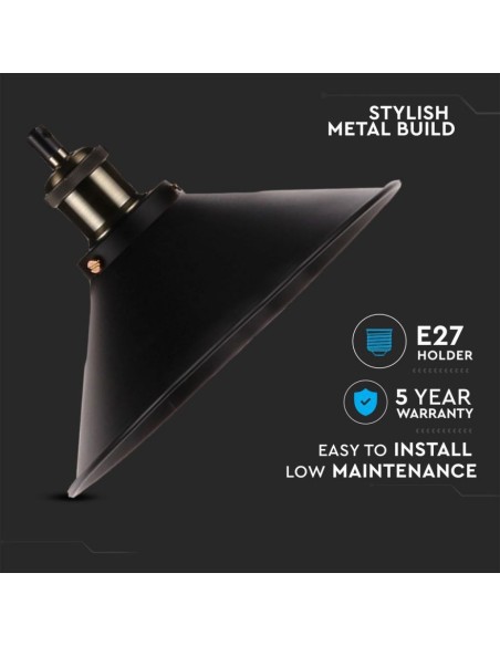 Lampadario LED a Campana in Metallo con Portalampada E27 (Max 60W) Colore Nero Opaco-preview 2766