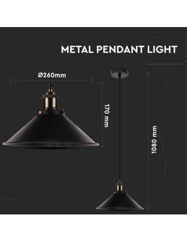 Lampadario LED a Campana in Metallo con Portalampada E27 (Max 60W) Colore Nero Opaco-preview 2768