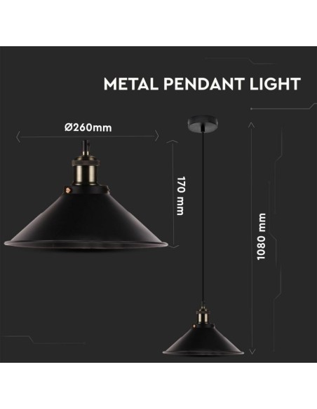 Lampadario LED a Campana in Metallo con Portalampada E27 (Max 60W) Colore Nero Opaco-preview 2768
