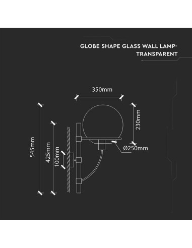 Lampada LED da Muro con Campana in Vetro Sferica e PortaLampada E27 (Max 60W) IP20-preview 2914
