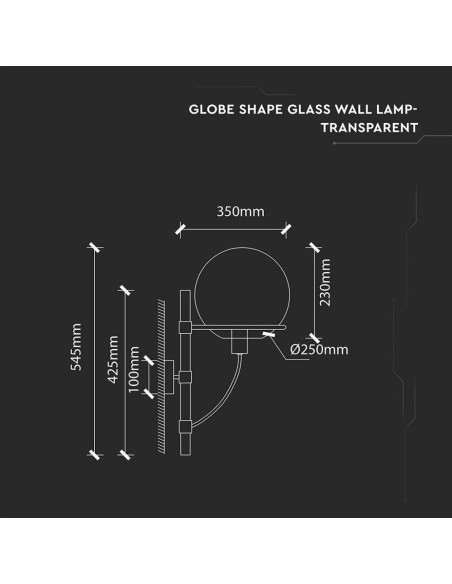 Lampada LED da Muro con Campana in Vetro Sferica e PortaLampada E27 (Max 60W) IP20-preview 2914