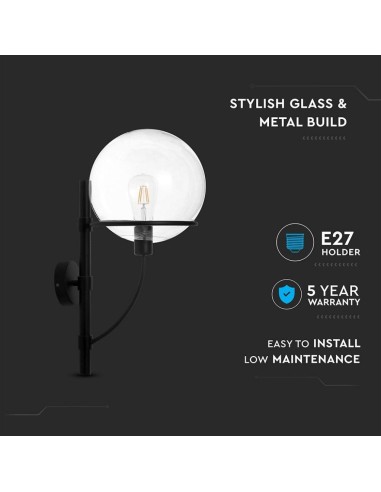 Lampada LED da Muro con Campana in Vetro Sferica e PortaLampada E27 (Max 60W) IP20-preview 2917