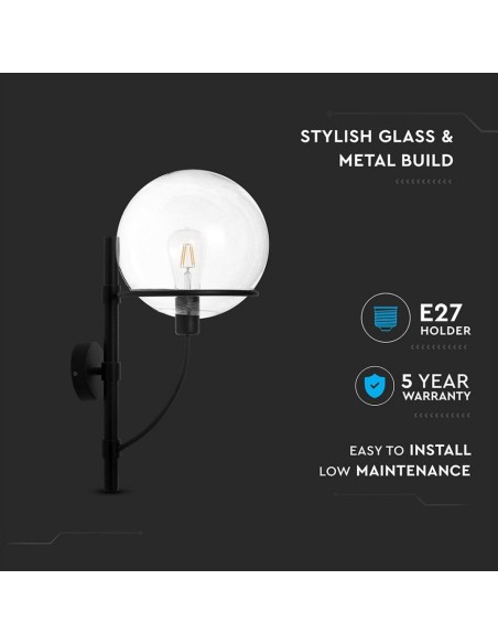 Lampada LED da Muro con Campana in Vetro Sferica e PortaLampada E27 (Max 60W) IP20-preview 2917