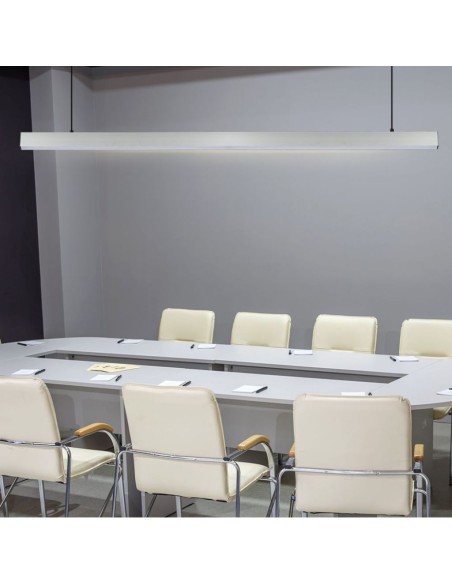 Plafoniera LED Chip Samsung a Sospensione 40W Lineare Colore Argento 4000K-prodotto in ambiente