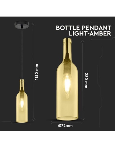 Lampadario LED a Bottiglia in Vetro con Portalampada E14 (Max 60W) Colore Ambrato-preview 2791