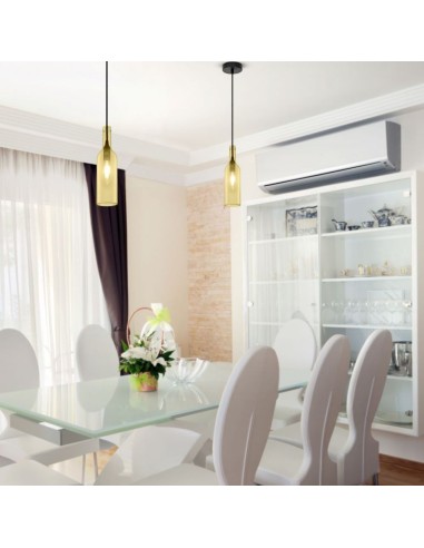 Lampadario LED a Bottiglia in Vetro con Portalampada E14 (Max 60W) Colore Ambrato-preview 2792