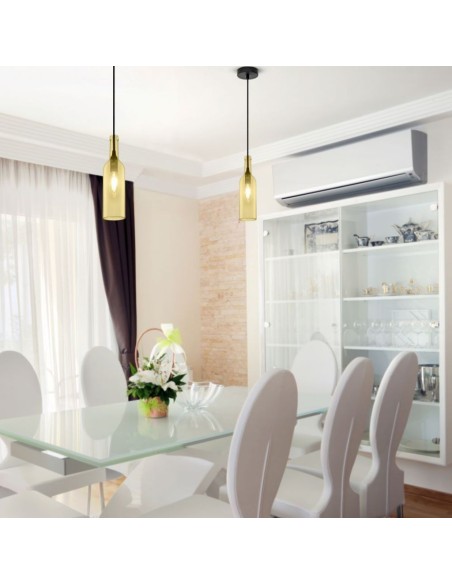 Lampadario LED a Bottiglia in Vetro con Portalampada E14 (Max 60W) Colore Ambrato-preview 2792