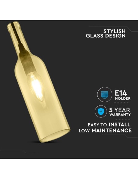 Lampadario LED a Bottiglia in Vetro con Portalampada E14 (Max 60W) Colore Ambrato-preview 2793
