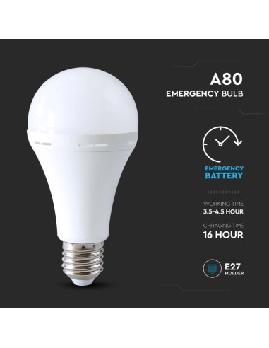 Lampadina LED Utilizzabile Come Torcia E27 12W A80 con Batteria da 4.5h 4000K-preview 4045