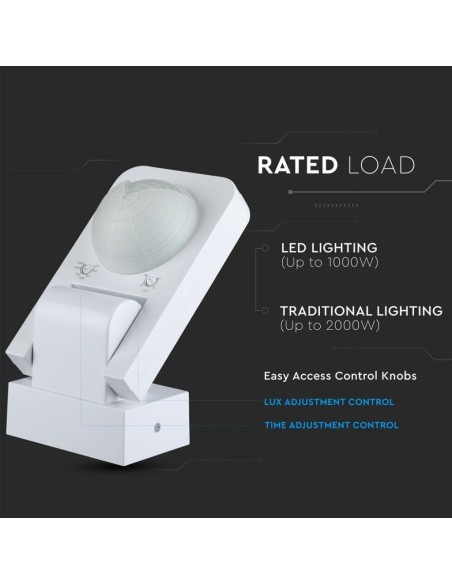 Sensore di Movimento a Infrarossi Rilevamento a 360 gradi Colore Bianco 1000W-preview 1853