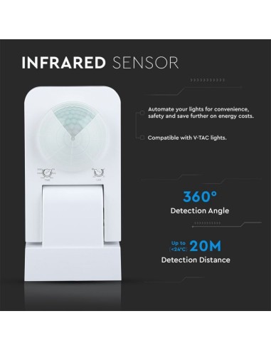 Sensore di Movimento a Infrarossi Rilevamento a 360 gradi Colore Bianco 1000W-preview 1856