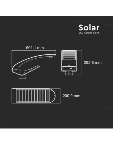 Lampada LED da giardino 20W Con Pannello Solare 6400K Con Sensore PIR IP65-dimensioni