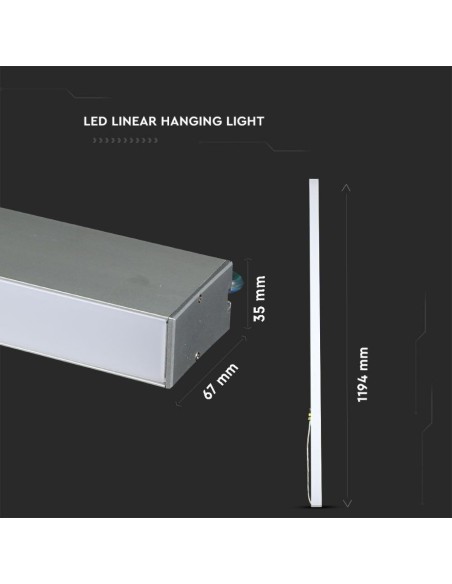 Plafoniera LED Chip Samsung a Sospensione 40W Lineare Colore Argento 4000K-dimensioni