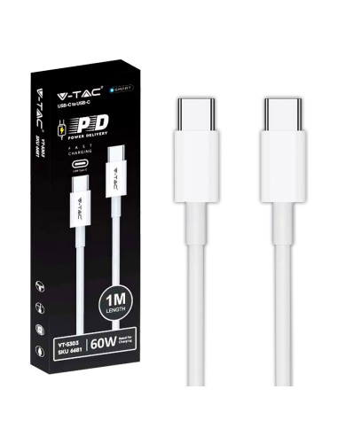 Cavo da USB Tipo C a USB Tipo C 1m Ricarica Rapida 3.1A 60W Colore Bianco-prodotto