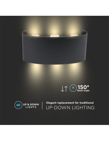 Applique LED da Muro 6W Doppio Fascio Luminoso Corpo Nero 3000K IP65-preview 7180