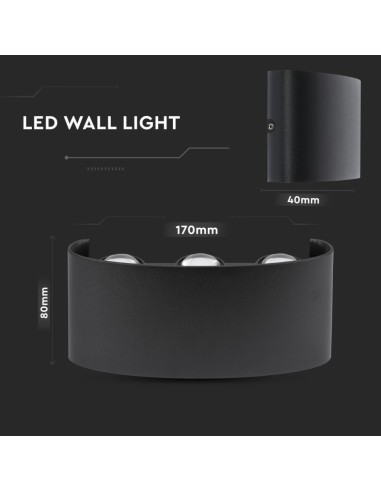 Applique LED da Muro 6W Doppio Fascio Luminoso Corpo Nero 3000K IP65-dimensioni