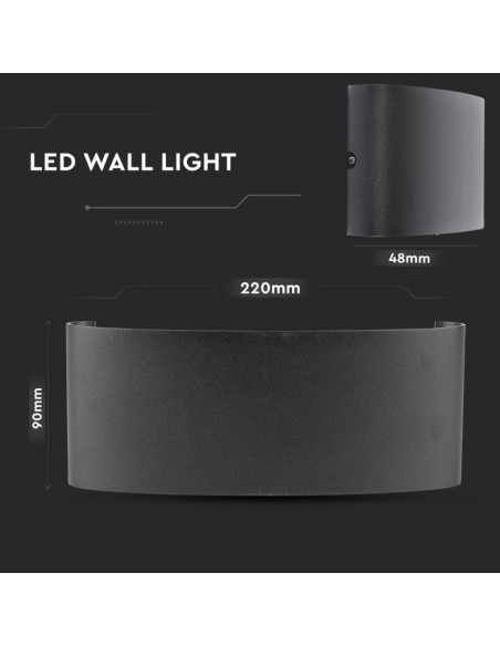 Applique LED da Muro 7W Doppio Fascio Luminoso Corpo Nero 4000K IP65-dimensioni