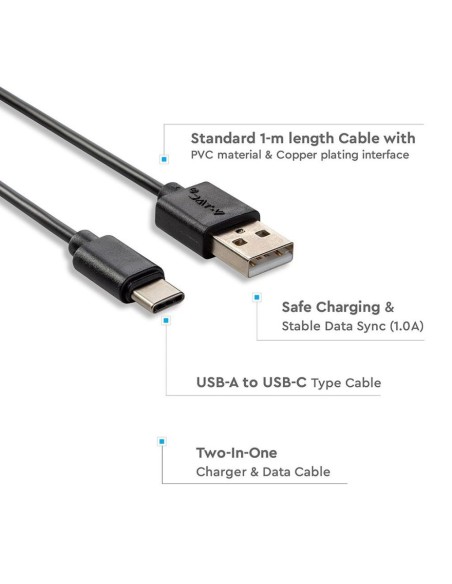 Cavo da USB Tipo-C a USB-A 1m Ricarica 1A Pearl Series Colore Nero-preview 4360