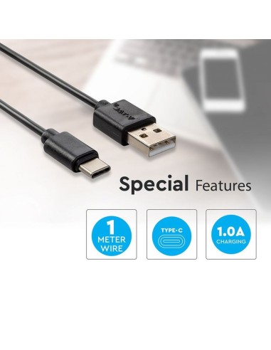 Cavo da USB Tipo-C a USB-A 1m Ricarica 1A Pearl Series Colore Nero-preview 4361