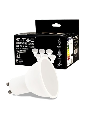 Faretto LED GU10 4 5W 100 gradi Copertura Satinata 4000K (Box 6 Pezzi)-prodotto