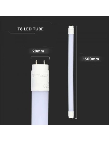 Tubo LED Chip Samsung T8 24W 125LM/W G13 150cm in Nanoplastica 4000K-dimensioni