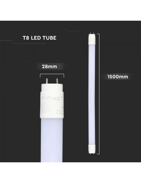 Tubo LED Chip Samsung T8 24W 125LM/W G13 150cm in Nanoplastica 6500K-dimensioni