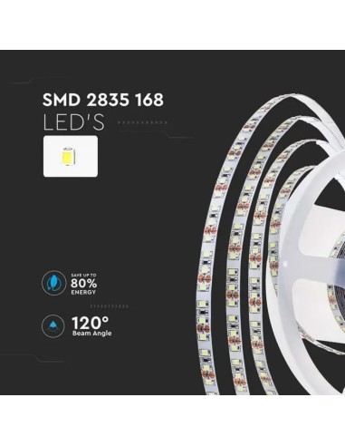 Strip LED SMD2835 12W/m 5m 168 LED/m 140LM/W 24V 3000K IP20 10mm-preview 6656