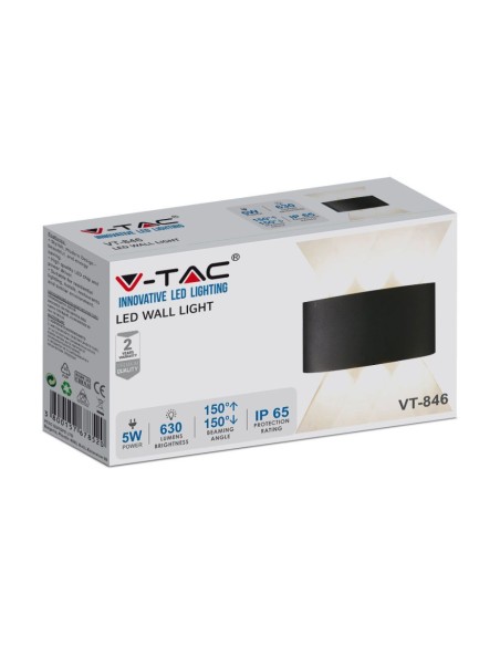 Applique LED da Muro 6W Doppio Fascio Luminoso Corpo Nero 3000K IP65-imballo