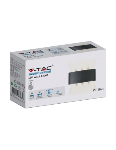 Applique LED da Muro 7W Doppio Fascio Luminoso Corpo Nero 4000K IP65-imballo