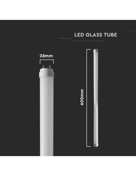 Tubo LED T8 G13 9W in Vetro 60cm Con Starter 6500K (Box 25 pezzi)-dimensioni
