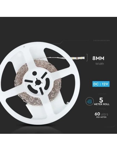 Strip LED SMD2835 18W/m 5m 238 LED/m 135LM/W 24V 3000K IP20 10mm-dimensioni
