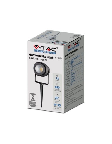 Faretto LED da Giardino 12W con Picchetto Colore Grigio 3000K IP65-imballo