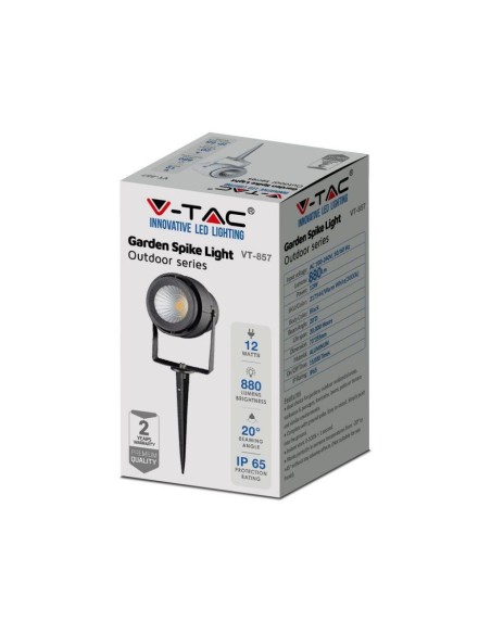 Faretto LED da Giardino 12W con Picchetto Colore Grigio 3000K IP65-imballo