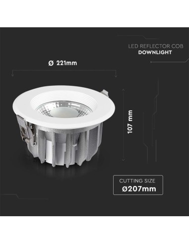 Faretto LED da Incasso Rotondo LED COB 30W Colore Bianco 6500K-dimensioni