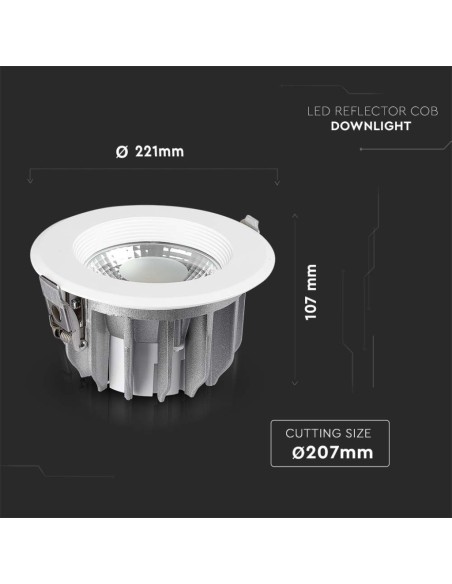 Faretto LED da Incasso Rotondo LED COB 30W Colore Bianco 6500K-dimensioni