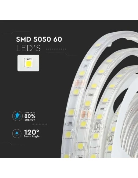 Strip LED SMD5050 10W/m 5m 60 LED/m 24V 4000K IP65 11.4mm-preview 6610