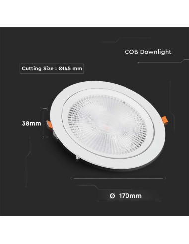 Faretto LED Chip Samsung da Incasso 20W Orientabile 3000K-dimensioni