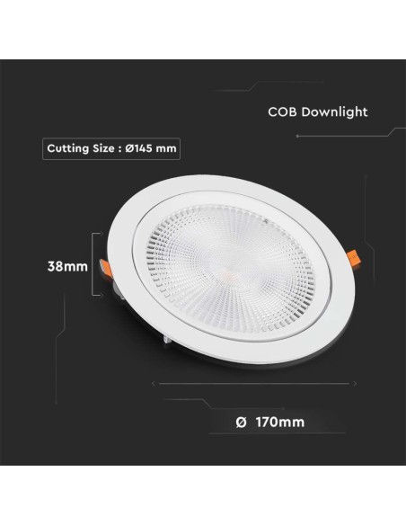 Faretto LED Chip Samsung da Incasso 20W Orientabile 3000K-dimensioni