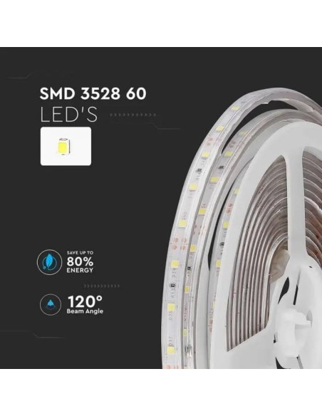 Strip LED SMD3528 5W/m 5m 60 LED/m 12V 3000K IP65 8.8mm-preview 6384