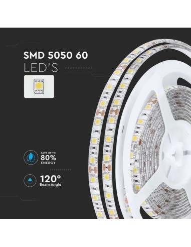 Strip LED SMD5050 11W/m 5m 60 LED/m 12V 3000K IP65 10mm-preview 6496