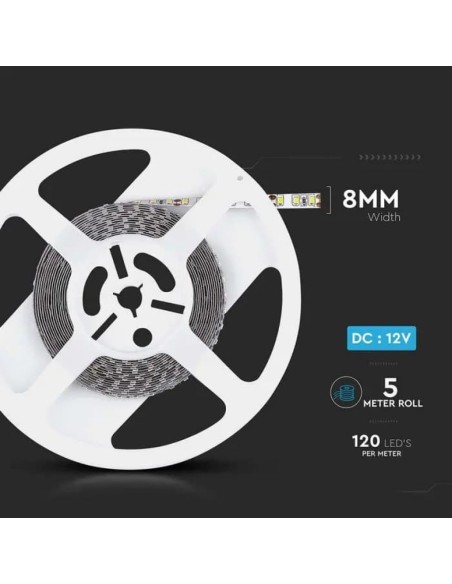 Strip LED SMD3528 8W/m 5m 120 LED/m 12V 3000K IP20 8mm-preview 6369