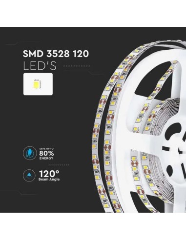 Strip LED SMD3528 8W/m 5m 120 LED/m 12V 3000K IP20 8mm-preview 6374