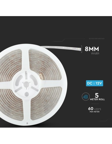 Strip LED SMD3528 3 2W/m 5m 60 LED/m Verde 12V IP65 8mm-dimensioni