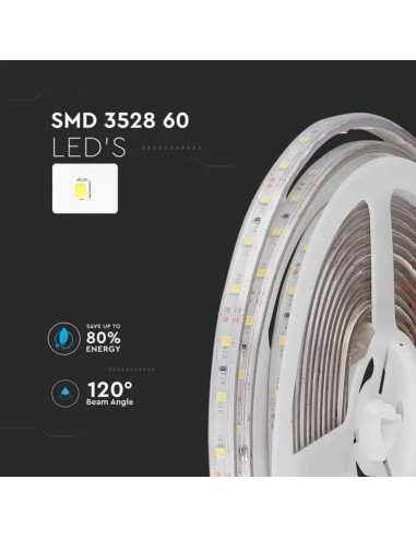 Strip LED SMD3528 5W/m 5m 60 LED/m Blu 12V IP65 8 8mm-preview 6397
