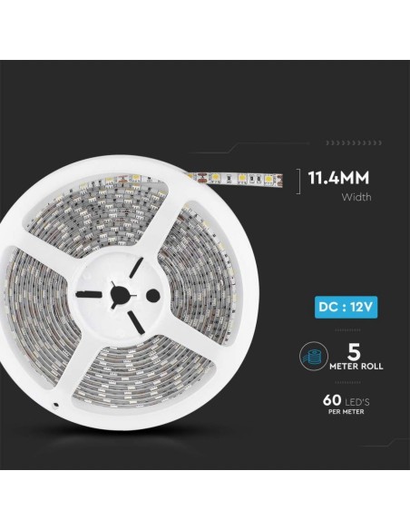 Strip LED SMD5050 11W/m 5m 60 LED/m 12V 4000K IP65 10mm-dimensioni
