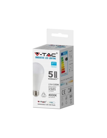 Lampadina LED Chip Samsung E27 17W A65 4000K Dimmerabile-imballo