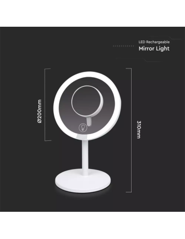 Specchio LED da Tavola ricaricabile 5W 6500k Bianco-preview 4637