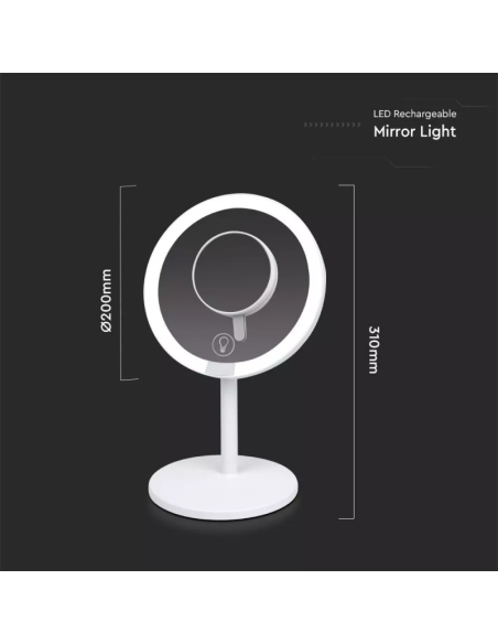 Specchio LED da Tavola ricaricabile 5W 6500k Bianco-preview 4637